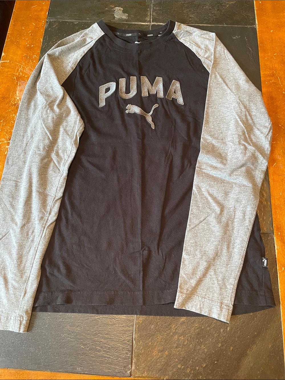 Puma Black Body with Gray Sleeve Long Sleeve Raglan Tee